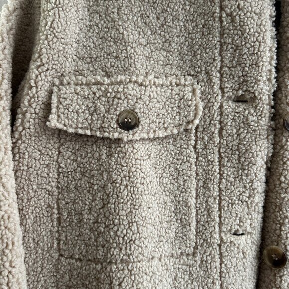 JOIE Biege Cream Sherpa Oversized Lined Teddy Jacket SZ S - Picture 7 of 9